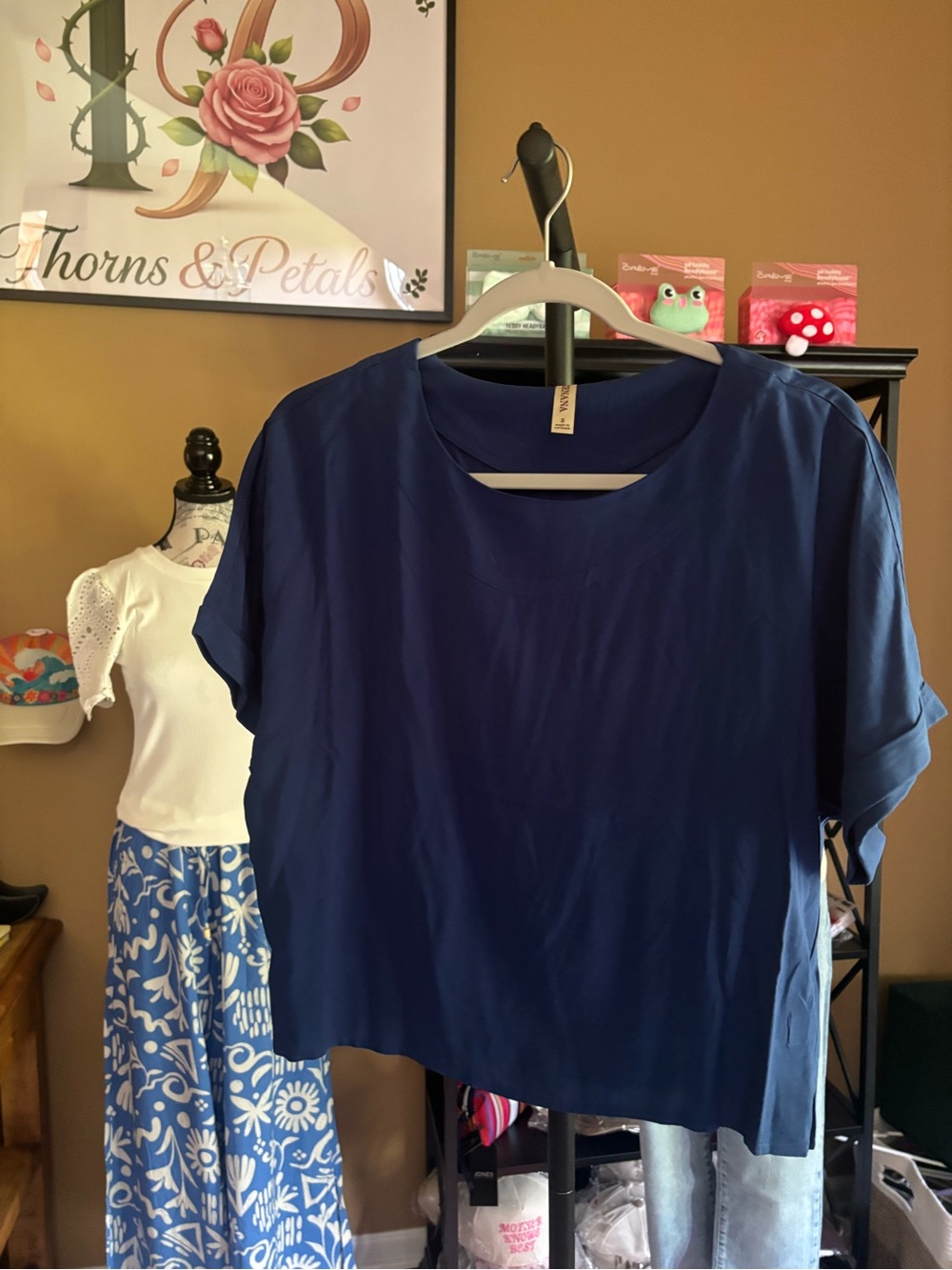 Zenana Two Piece pant set Navy Short-Sleeve Boxy Top and Relaxed pants